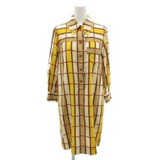 Marc Jacobs shirt dress, long sleeves, silk, check pattern, size 4, yellow.