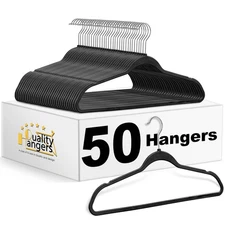 Quality Hangers 50 Pack Slim Plastic Hangers for Clothes - Heavy Duty Non-Vel...