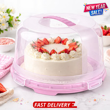 Plastic Cake Storage Container – Round Carrier Box with Handle, Clear Dome Lid
