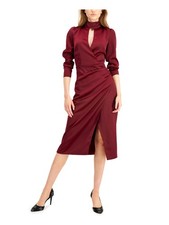 GUESS Womens Red Slitted Keyhole Below The Knee Cocktail Sheath Dress M