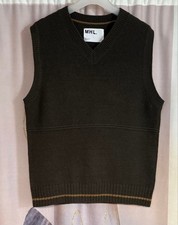MHL Margaret Howell Wool V-Neck Knit Vest Sleeveless Top Khaki L MH0326859