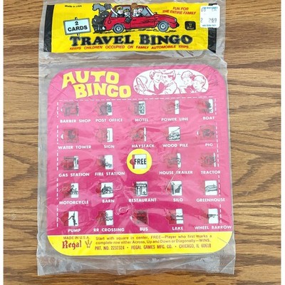 Vintage Regal Games Auto Bingo 2 Card Set Travel Game Made in USA New in Bag