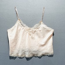 Vtg Dara Jane New York Slip Top Shirt USA Lingerie Cream Lace Croquette Size L