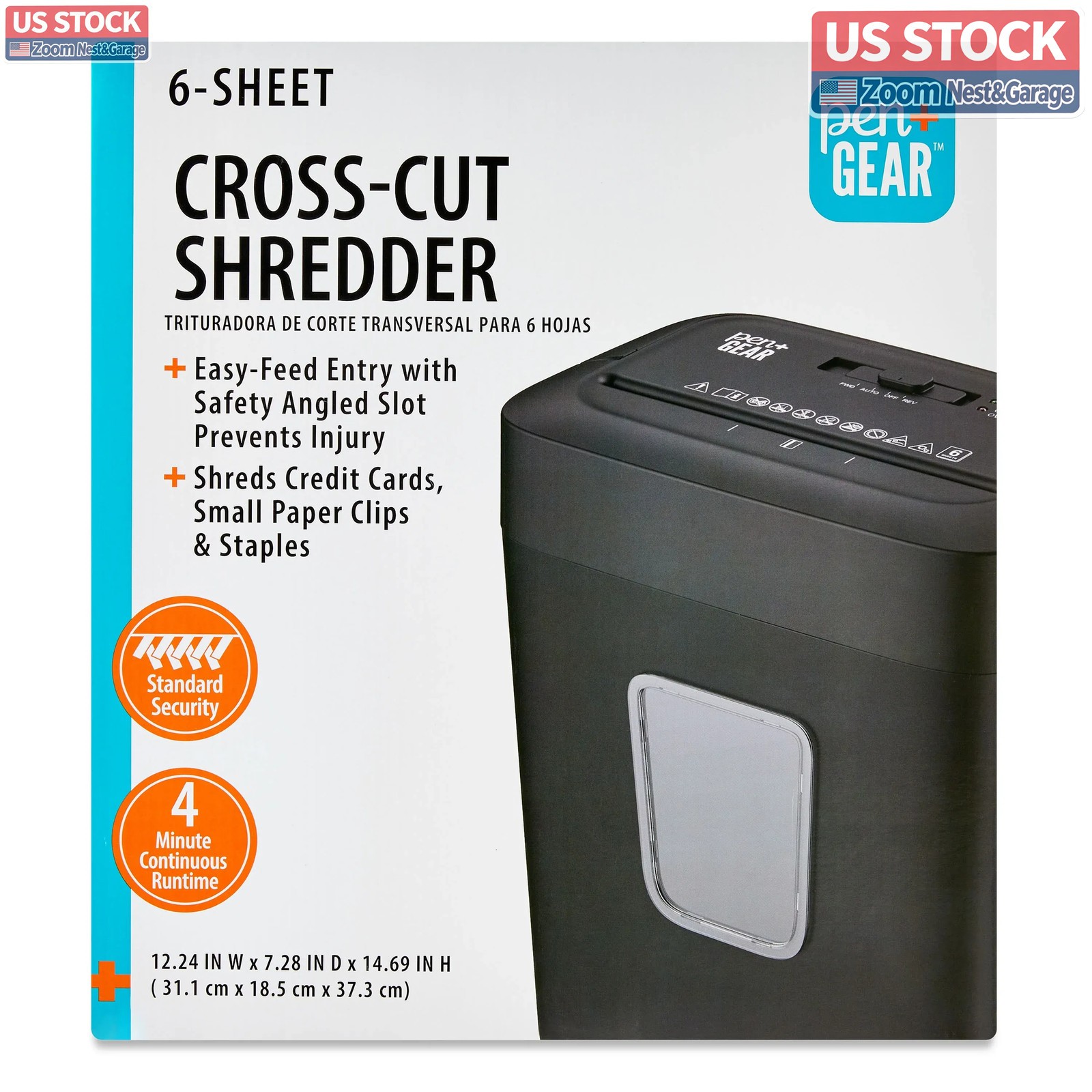 US Stock Pen+Gear 6 Sheet Cross-Cut Paper Credit Card Shredder 3.7 gal