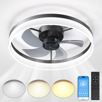 20'' Modern Fan Lights Flush Mount LED Ceiling Light kit With APP Remote Control