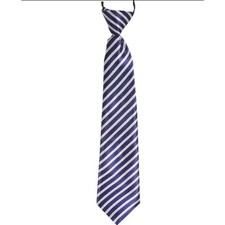 Navy Stripe Children  s Necktie- Elastic Neck band Stretches 13  to 21  