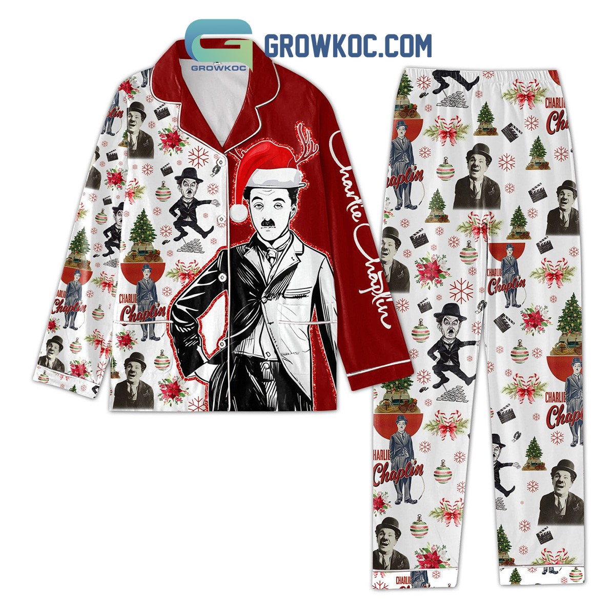 Charlie Chaplin Festive Snow Christmas Pajama Set for Holiday Comfort