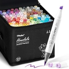 Ohuhu Alcohol Markers 104-color Double Tipped Brush Chisel- Refillable Markers