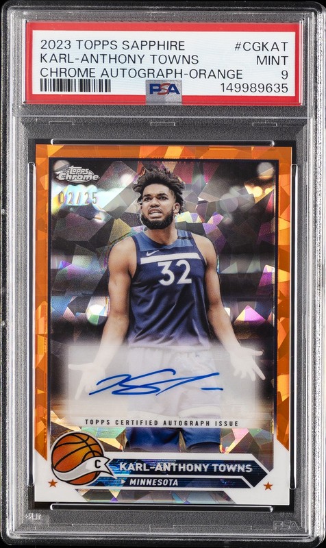 TOPPS CHROME SAPPHIRE EDITION TOPPS CHROME AUTOS KARL-ANTHONY TOWNS 2/25 PSA 9