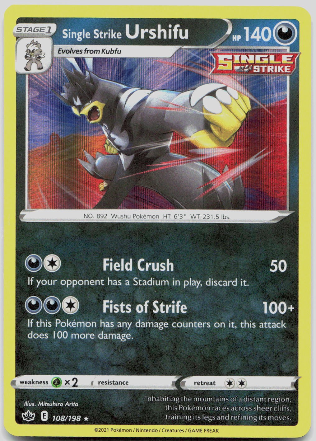 Single Strike Urshifu 108/198 Holo Rare Chilling Reign Pokemon Near Mint