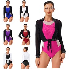Womens Dancewear Athletic Set Leotard Bodysuit Figure Skating Gymnastics Dance