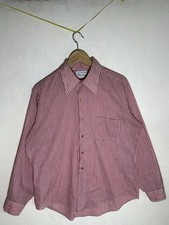 1970s VTG Van Heusen Century Red White Stripe Button Front Shirt SEE DESC