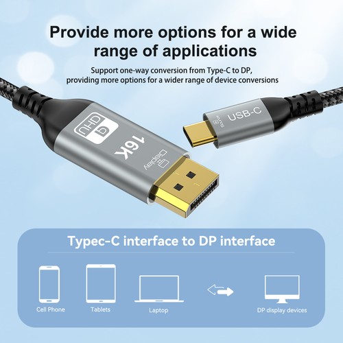 CY USB4 16K 8K Type C USB-C Source to DisplayPort DP Displays Male HDTV Cable 2m - Picture 9 of 10