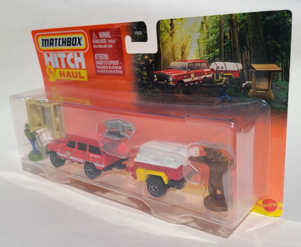 Matchbox Hitch & Haul 1988 Jeep Wagoneer Trailer Wolf & Bear Diecast Playset New - Image 3 of 4
