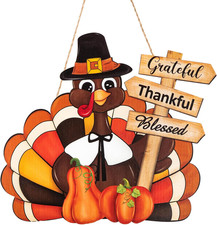 Thanksgiving Wooden Turkey Pumpkin Door Wreath Sign Thankful Fall Decor
