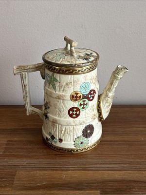Antique Royal Worcester Teapot Ivory Bamboo Aesthetic Movement Hand Painted
