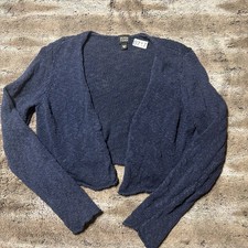 Eileen Fisher Small Navy Blue Cropped Open Front Cardigan Sweater Cotton