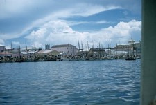 Nassau Bahamas 1957 Waterfront View Boats Buildings Red Border Kodachrome Slide