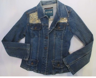 One of a KInd Up cycled Jean Jacket by Bitten Sarah Hessica Parker Sz Lg. E