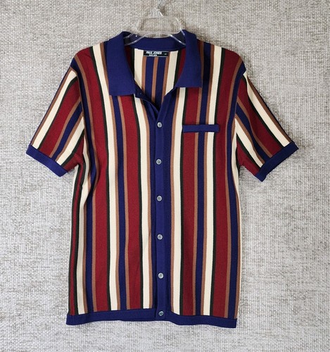 Paul Jones Knit POLO Shirt Mens Small Vintage Stripe Full Button Retro