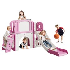 Kids Playground Backyard Set,8-in-1 Toddler Slide Playset with Climber, Baske...