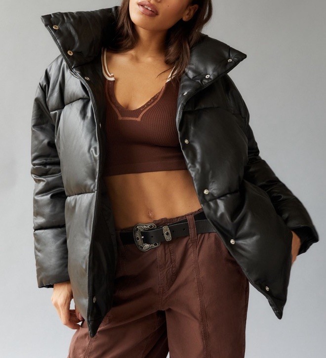 Avec Les Filles Faux Leather Puffer Jacket