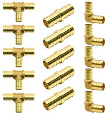 15pcs 1/2" PEX Fittings, Elbow TEE Straight Couplings Set, 1/2"-15pcs, Brass