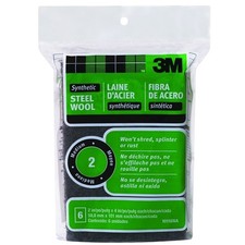 3M 10116 Steel Wool, 4 in L, 2 in W, #2 Grit, Medium, Black