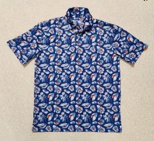 Ariat TEK Polo Shirt Mens Small Blue Floral Feather Print Performance Golf Shirt