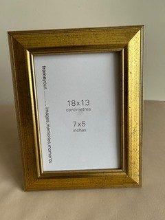 18 cms wide x 23 cms high Gold Photo Frame for 7 x 5" Photos (No Glass)