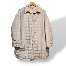 Womens Quilted Barn Coat Shacket M/L Blanket Coat Coastal Farmhouse Grey/beige