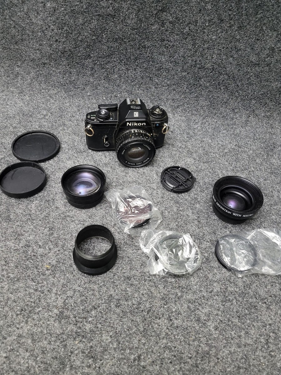 Vintage Nikon EM 35mm SLR Film Camera 50mm Lens Kit Japan Macro  Filters