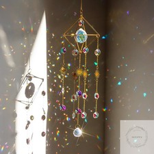 17inch Crystal Prisms Suncatcher for Window Hanging Gold-Plated Crystal Sun Catc