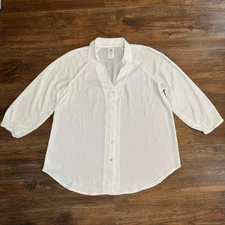CAbi white cream long sleeve button down blouse SMALL 