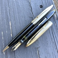 Sheaffer Crest Fountain Pen & Pencil Set, Black, 14k EF Nib, Box, Restored, Nice
