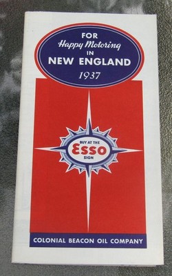 1937 Colonial Beacon Oil Company ESSO Happy Motoring In NEW ENGLAND Road Map NOS
