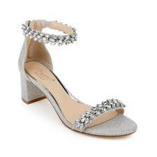 Jewel Badgley Mischka Bronwen Block Heel Evening Sandals Silver Glitter