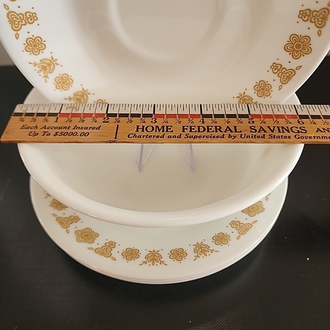 Corelle Butterfly Gold Set of 4 Saucers + 1 Cereal Bowl Corning Livingware MINT!