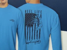 Reel Life UV Shirt Mens XL Blue Long Sleeve UPF 50+ Fishing Jax Beach NEW!