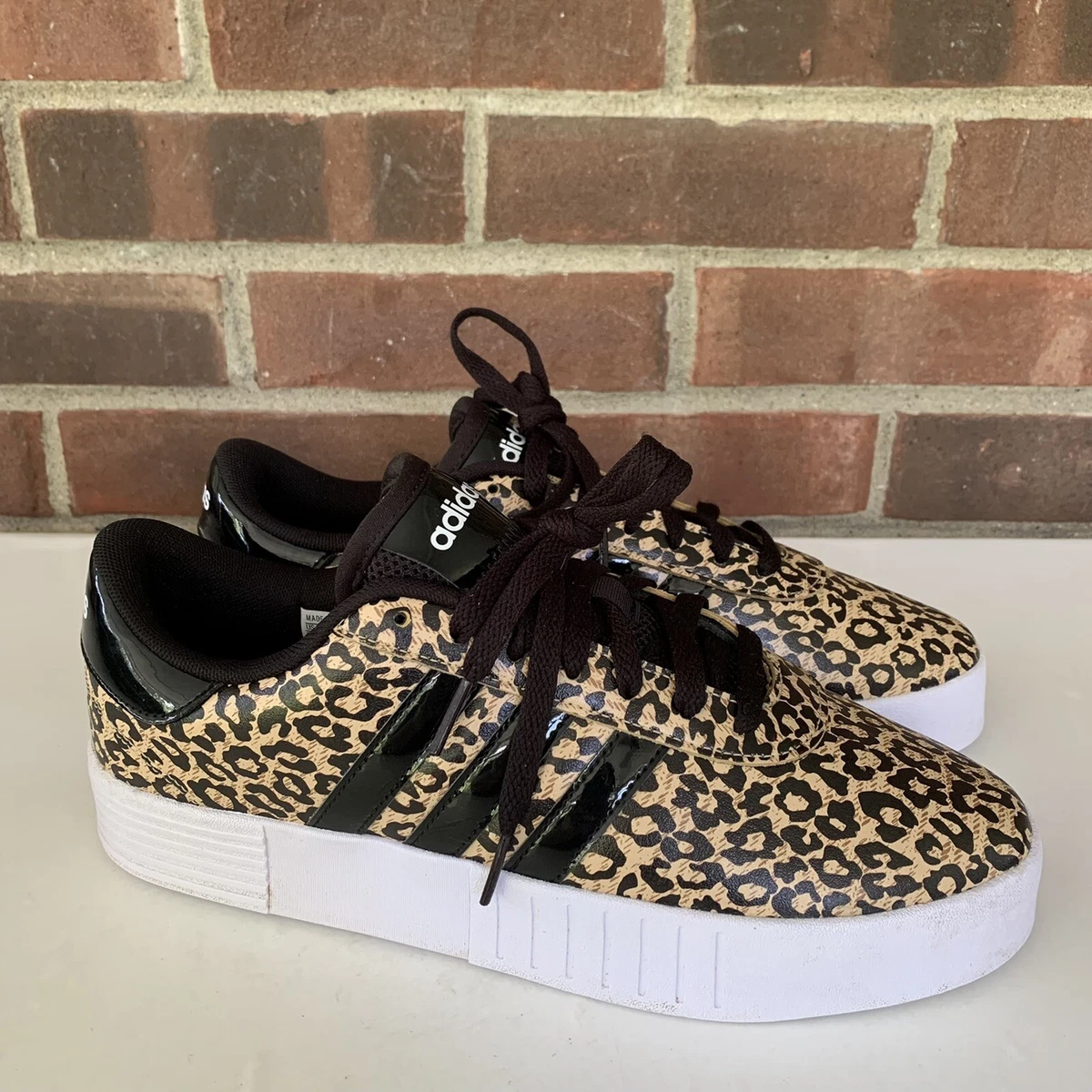 Adidas Women s Court Bold Beige Animal Print Skateboarding Shoes US 9.5 M