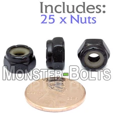#10-32 NM - Qty 25 - Nylon Insert Hex Lock / Stop Nuts SAE - Steel w Black Oxide