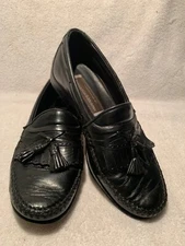 Johnston Murphy Loafer Men's Black Leather Kiltie Tassel Shoes 8 W Wide Italy