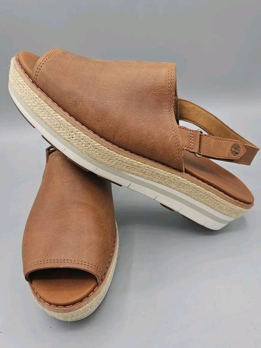 Timberland Size 9 Emerson Platform Peep Toe Sling Back Leather Sandal Wedge - 第 10/12 張圖片