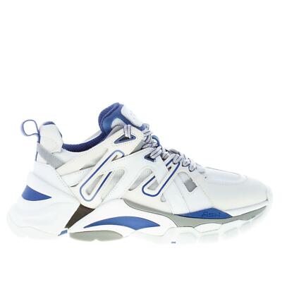 ASH Damen Schuhe Sneaker Flash aus Nappaleder und Nubuk Stoff weiß mit Blau und Silber