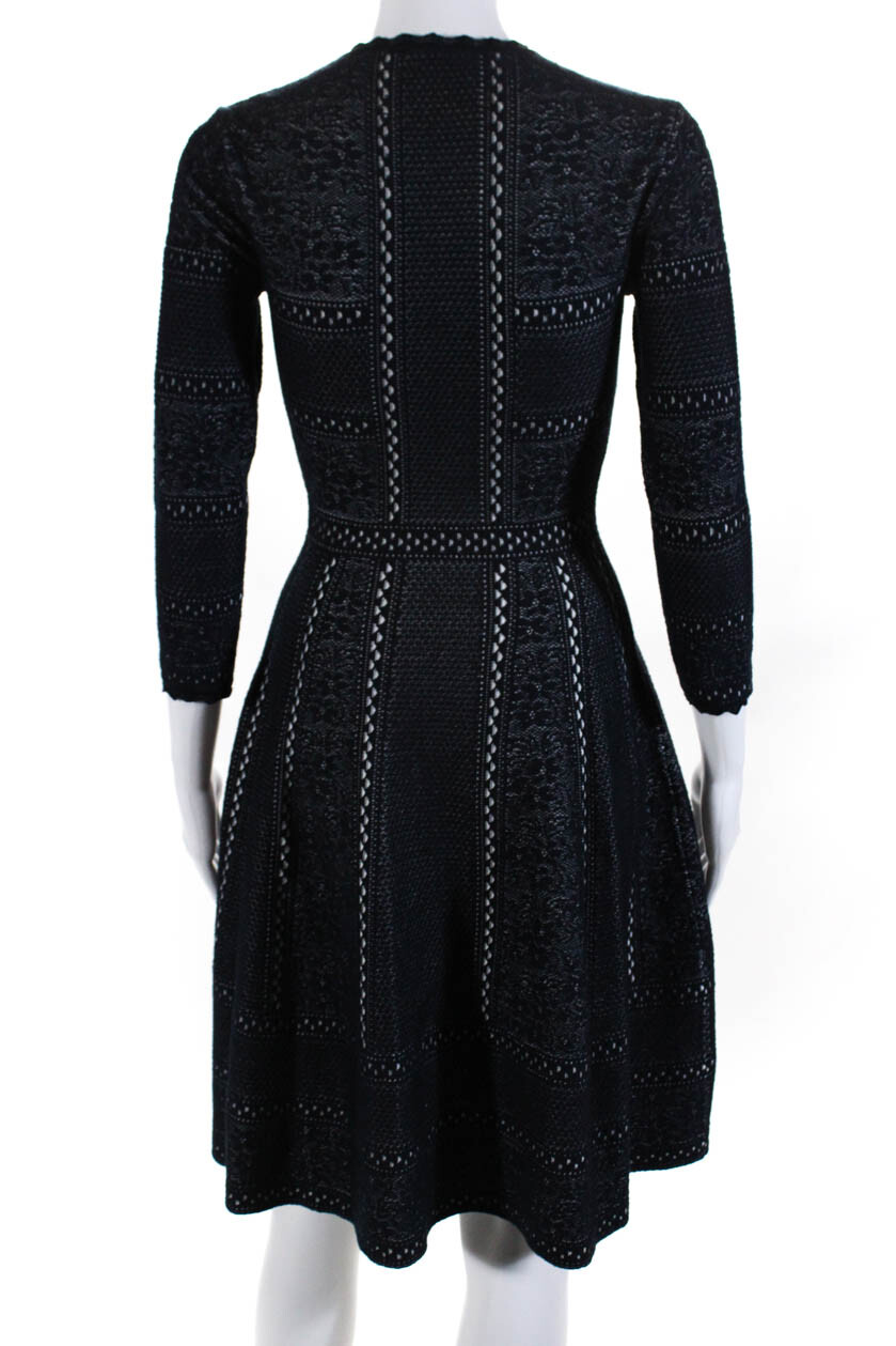 Alexander McQueen Women's Long Sleeve Textured Knit ALine Dress Blue
