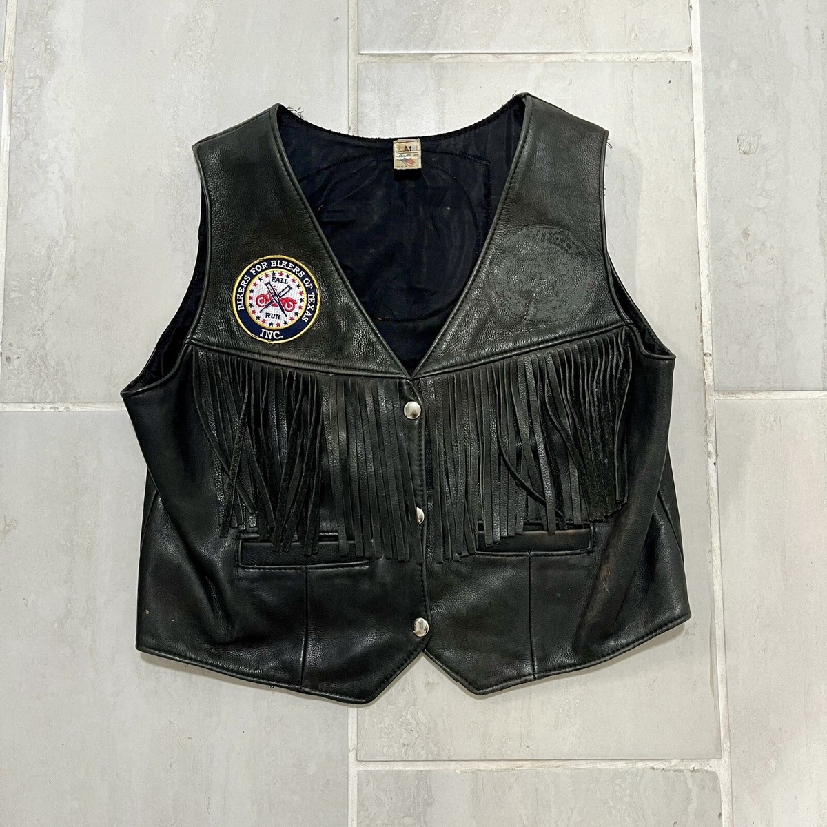 Vintage GENUINE Leather Fringe Vest SMALL Biker Motorcycle