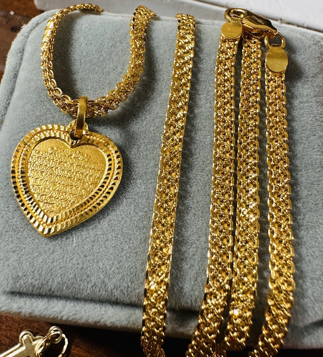 21K 875 Real Saudi Dubai Gold Heart Love Set Necklace 20 Long 3.8