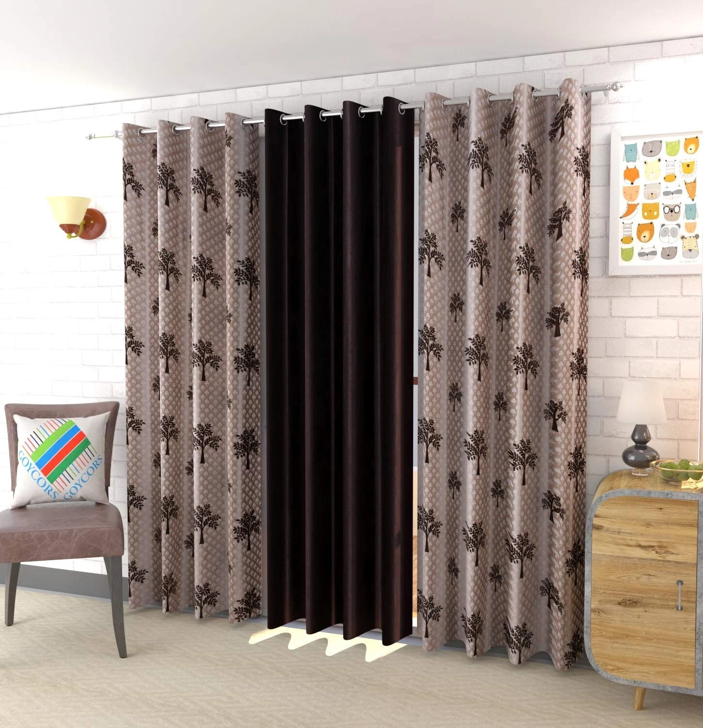 New 3 Piece Eyelet Polyester Door Curtain Set - 7 feet