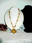 Vintage 20" Murano Glass Amber Filigree Gold Bead Pendant chain Long Necklace — photo 7