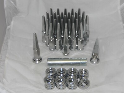 32 SPIKE KIT ALCOA DUALLY WHEEL RIM CHROME LUG NUT WITH FLAT SEAT WASHER 14x1.50